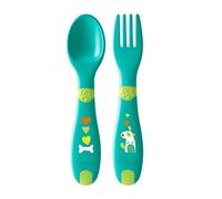 Chicco - Set primeros cubiertos con tenedor y cuchara, 12 m+, 2 unidades, azul