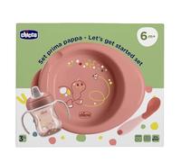 Chicco Set Vajilla Bebé, para la comida compuesto por Copa de entrenamiento, Primera Cuchara, Plato Caliente, Edad 6 meses +, 0% BPA, Rosa