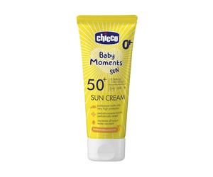 Chicco Spray Leche SPF 50 +, Spray solar muy buena protección, para la piel sensible de los niños, protege de los rayos solares, resistente a la luz y al agua, hidratante, 75 ml