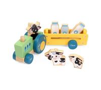 Chicco Tractor de Las Vacas de Madera, Set de Juego con Remolque, 3 Personajes de Animales y 3 Botellas de Leche, Juguete Educativo para la Motricidad Fina y Primeros Conceptos, de 2 Años en Adelante