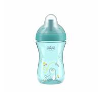 Chicco VASO ADVANCED, Vaso antigoteo de plástico 266 ml con pajita, boquilla ergonómica y válvula, 0% BPA, 12M+, Azul