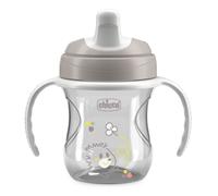 Chicco VASO DE ENTRENAMIENTO, Vaso de plástico antigoteo para niños, vaso para aprender a beber, boquilla ergonómica semiblanda, válvula y asas extraíbles, 6 meses+, 0% BPA, Gris