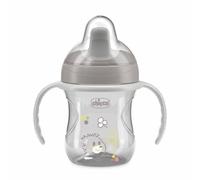 Chicco VASO DE ENTRENAMIENTO, Vaso de plástico antigoteo para niños, vaso para aprender a beber, boquilla ergonómica semiblanda, válvula y asas extraíbles, 6 meses+, 0% BPA, Gris