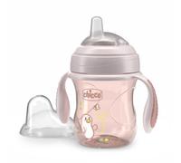 Chicco, Vaso de Transición, Vaso antigoteo para bebé de 200 ml, con boquilla ergonómica de silicona, doble válvula antigoteo y 0% BPA, 4M+, Rosa