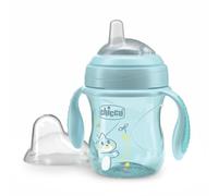 Chicco Vaso de Transición, Vaso antigoteo para bebé de 200 ml, con boquilla ergonómica de silicona, doble válvula antigoteo y 0% BPA, 4M+, Azul