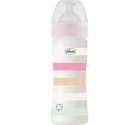 Chicco WELL-BEING Biberón Anticólicos de Flujo Rápido, Biberón para Bebés 2+ Meses con Tetina Physio de Silicona Suave y Acabado Soft Sense, Biberón de Plástico de 250 ml, Rosa