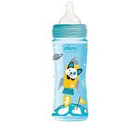 Chicco WELL-BEING Biberón Anticólicos de Flujo Rápido, Biberón 4+ Meses con Tetina Physio de Silicona Suave y Acabado Soft Sense, Biberón de Plástico de 330 ml, Azul