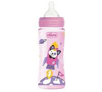 Chicco WELL-BEING Biberón Anticólicos de Flujo Rápido, Biberón 4+ Meses con Tetina Physio de Silicona Suave y Acabado Soft Sense, Biberón de Plástico de 330 ml, Rosa