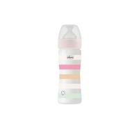 Chicco WELL-BEING Biberón Anticólicos de Flujo Rápido, Biberón para Bebés 2+ Meses con Tetina Physio de Silicona Suave y Acabado Soft Sense, Biberón de Plástico de 250 ml, Rosa
