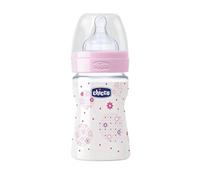 Chicco Wellbeing - Biberón con tetina de silicona y flujo normal para bebé de 0 meses en adelante, 150 ml, color rosa