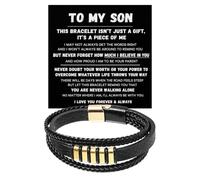 ChicGlowz To My Son - Never Walk Alone - Juego de pulseras trenzadas con grabado Love You Forever de cuero negro, inspiradoras pulseras de acero inoxidable para cumpleaños, Navidad, graduación