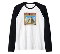 Chichén Itzá México 1940 Sello Vintage Templo Maya Histórico Camiseta Manga Raglan