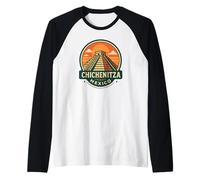 Chichén Itzá México Retro Insignia Pirámide de Viaje Camiseta Manga Raglan