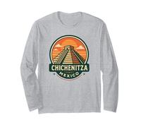 Chichén Itzá México Retro Insignia Pirámide de Viaje Manga Larga