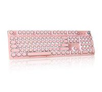 CHICHEN Teclado retro Steampunk para juegos estilo máquina de escribir, interruptores azules, retroiluminación blanca pura, cable USB, para computadora de escritorio, elegante teclado mecánico rosa