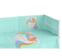 Chichonera bebé 60x120 cm extra resistente hecha de piqué, para proteger a tu bebé de los barrotes de la cuna. colección unicorn dreams