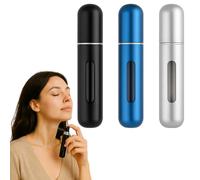 CHICHOUSE Juego de 3 mini atomizadores de perfume de viaje, recargables, portátiles, 8 ml, botes de spray con ventana; recarga rápida perfumes; perfecto para avión, bolso, gimnasio (juego negro, gris