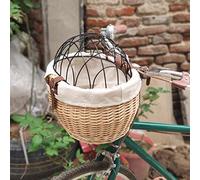 CHICIRIS Cesta Delantera para Bicicleta, Transportador de Mascotas de Ratán Tejido a Mano con Cubierta Extraíble, para Perros Pequeños, Gatos, Libros, Verduras, Fácil de Instalar en el (Color Madera)