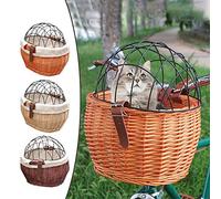 CHICIRIS Cesta Delantera para Bicicleta, Transportador de Mascotas de Ratán Tejido a Mano con Cubierta Extraíble, para Perros Pequeños, Gatos, Libros, Verduras, Fácil de Instalar en el (Color Miel)