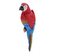 CHICIRIS Decoración de Pared de Loro 3D, Escultura de Loro Realista, Arte de Colgante con Diseño de Parte Posterior Plana para Cerca de Jardín, Ramas de árboles (Color rojo del lado derecho)