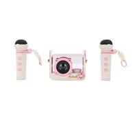 CHICIRIS Equipo de karaoke portátil, micrófonos inalámbricos, altavoz de 10 W con LED para fiestas en casa y viajes al aire para niños (PINK)