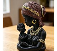 CHICIRIS Estatua Africana de Madre e Hijo, Exquisita Figura Artística de bebé para Decoración étnica del Hogar, 12x10x19cm (Madre e Hijo Negros)
