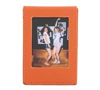 CHICIRIS Estuche de Almacenamiento para Tarjetas Fotográficas, Tapa Magnética de Cuero de PVC, Cubierta Transparente, Caja para Tarjetas Fotográficas de 3 Pulgadas, Sellos, con Diseño (Brown)