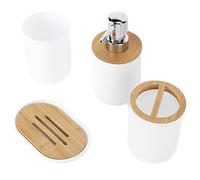 CHICIRIS Juego de Baño de bambú de 4 Piezas, Resistente Al Agua, Suave y Duradero, Regalo para el Hogar, Hotel, Taza para Cepillo de Dientes, Dispensador de Loción, Caja de, Juego de Tazas para