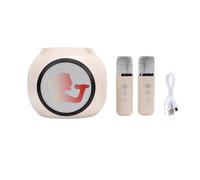 CHICIRIS Máquina de Karaoke, Altavoz Bluetooth Inalámbrico 2.4G con 2 Micrófonos, Altavoces de Frecuencia Completa y Mejora de Graves, Luces LED, para Fiestas en Casa, Camping y Canto Al (White)