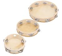 CHICIRIS Pandereta de Madera de 3 uds., Instrumento de Percusión Manual, Juego de Tambor Cascabel de Cuero de Vaca para Niños y Adultos, Actuaciones, Conciertos de Baile y Jazz