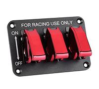 CHICIRIS Panel de Interruptor de Palanca de Carreras de 12 V Panel de Interruptor de Palanca de Coche de Aleación de Aluminio 3 Interruptores Rojos de Grupo 20 A Montaje Preperforado para Coches de