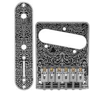 CHICIRIS Puente de Guitarra Eléctrica con 6 Monturas de Metal, Diseño de Patrón Tallado en Negro, Cordal con Accesorios de Instalación para Guitarristas Eléctricos (SILVER)