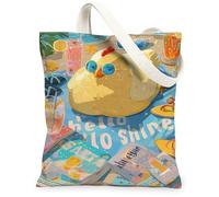 Chick - Bolsa de lona para mujer, gafas de sol divertidas de verano, color amarillo, lavable, reutilizable, pequeña, ideas para viajes, trabajo, compras, librería, 13 x 15 pulgadas