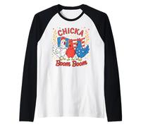 Chicka Boom Boom Divertido 4 de Julio Pollo Patriótico Camiseta Manga Raglan