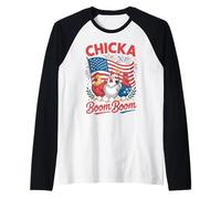 Chicka Boom Boom Divertido 4 de Julio Pollo Patriótico Camiseta Manga Raglan