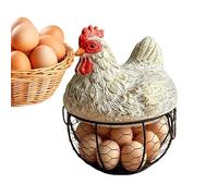 Chicken Basket - Farmhouse Egg Storage Baskets, Decorative Metal Wire Egg Basket with Chicken Lid, Portable Countertop Farm Eggs Holder | for Kitchen Farm Table Garden Market Pantry Cabinet Decor