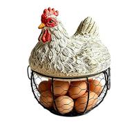 Chicken Egg Holder - Vintage Decorative Resin, Hen Lid Organizer, Counter Wire Storage | Farmhouse Kitchen Accessory, Sturdy Container For Housewarming Potatoes Garlic Onions Pantry Small Apartment