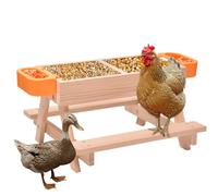 Chicken Feeder, Chicken Food Feeder Water Dispenser, Poultry Feeding Kit, Wooden Table, Durable, Easy to Use, Adjustable, for Farm, Chick, Duck, Quail Birds, 15.75x14.96x9.45 Inches