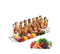 Chicken Leg Wing Rack 14 Slots Stainless Steel Metal Roaster Stand with Drip Tray, Non-stick