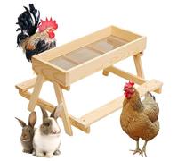Chicken Picnic Table Feeder, Large Capacity Chicken Feeder, Wooden Mesh Bottom Stand, Keeps Food Fresh Dry for Poultry, Turkey, Duck Flock, Coop, Backyard, Ground Use, 14.76x14.76x8.27 in