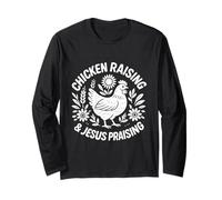 Chicken Raising Jesus Alabando Funny Farm Christian Faith Manga Larga