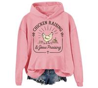 Chicken Raising & Jesus Praising - Sudadera con capucha unisex con diseño de granja cristiana, rosa, L