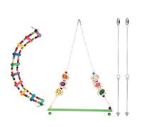 Chicken Swing Toy Set | 4 Pcs Untreated Wood Ladder & Swing with Stainless Steel Fruit Holder | Hanging Feeder for Chickens/Parrots/Pet Birds | Easy Install Coop Accessories