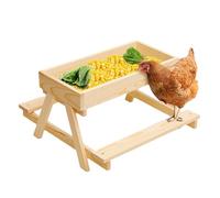 Chicken Table, Large Capacity Feeder with Wooden Mesh Bottom, 14.76x14.76x8.27 Inch Keeps Food Fresh and Dry, Ideal for Poultry, Turkey, Duck Flock, Wild Farm, Backyard Ground Use