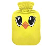 Chicks - Botella de agua caliente con cara de dibujos animados con funda de forro polar suave, bolsa de agua caliente para aliviar el dolor de cuello y hombros, terapias frías y calientes, talla L