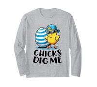 Chicks Dig Me Happy Easter Day Hunting Huevos Divertido Humor Chicos Manga Larga