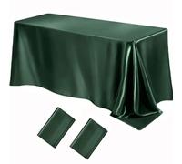 Chickwin 2 Piezas Mantel Mesa Rectangular de Satén Color Liso Antimanchas Elegante Mantel de Poliéster Lavable, para Cumpleaños, Fiestas, Eventos, Bodas y Restaurantes (Verde Oscuro,145x320cm)