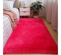 Chickwin Alfombra de Pelo Largo Salon, Alfombra Moderna Shaggy Peluda Suave con Base Antideslizante Alfombrilla Esponjosa Cómoda Lavables para Dormitorio Habitación (Rosa Brillante A,80x200cm)