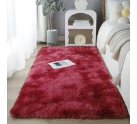 Chickwin Alfombra de Pelo Largo Salon, Alfombra Moderna Shaggy Peluda Suave con Base Antideslizante Tie Dye Alfombrilla Esponjosa Cómoda Lavables para Dormitorio (Rojo Vino B,60x90cm)