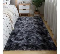 Chickwin Alfombra de Pelo Largo Salon, Alfombra Moderna Shaggy Peluda Suave con Base Antideslizante Tie Dye Alfombrilla Esponjosa Cómoda Lavables para Dormitorio (Negro y Gris A,40x120cm)